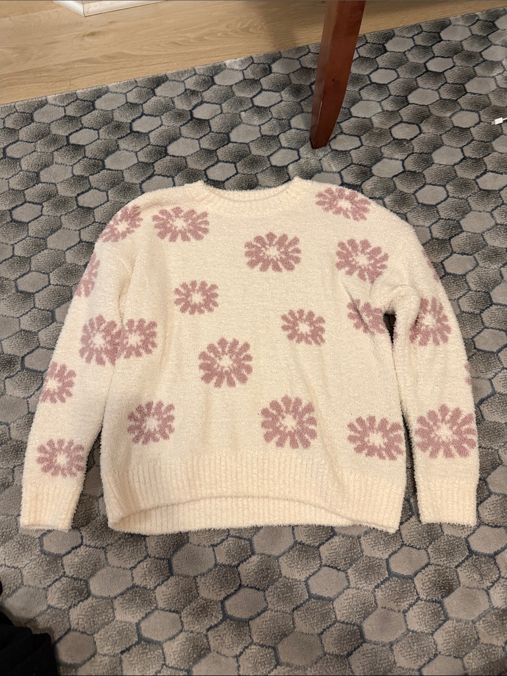 Altar'd State Cream Crewneck with Pink Daisy Motif
